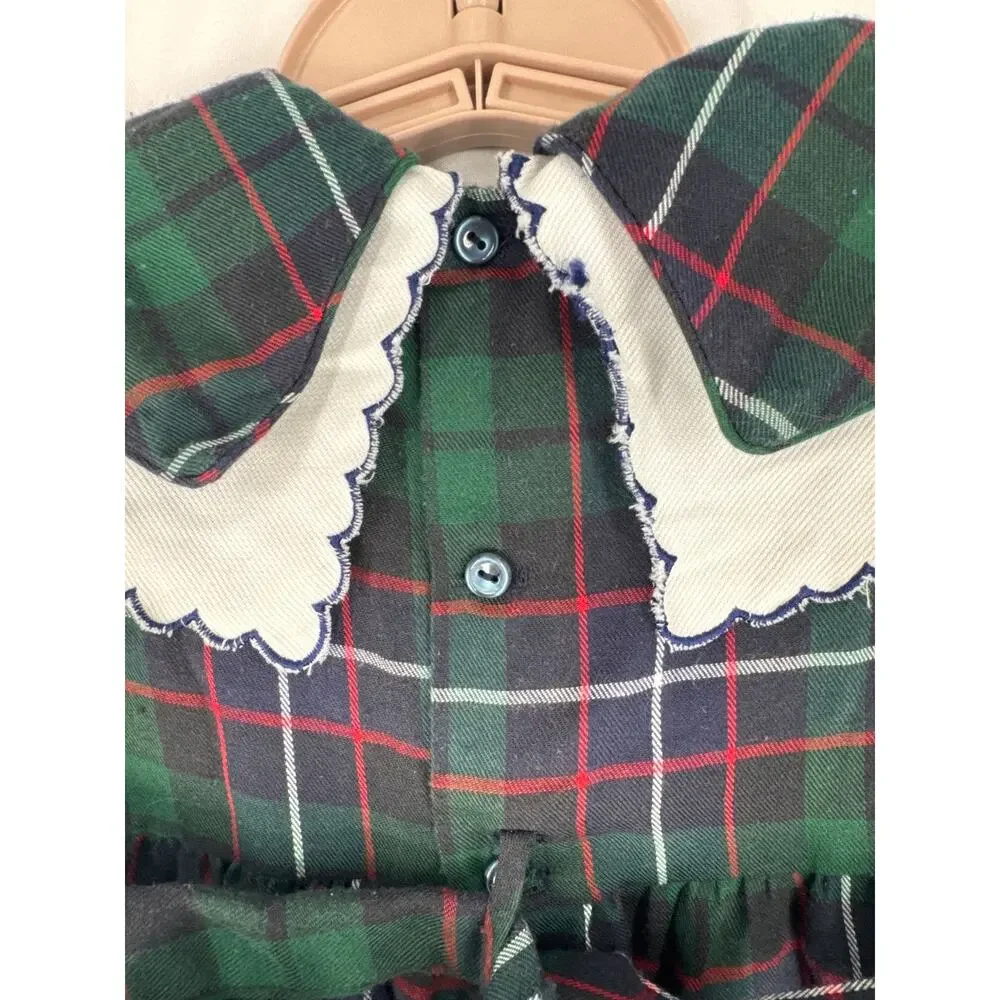 Vintage Carriage Boutiques Green Plaid Bubble Romper Pants Collar size 2T